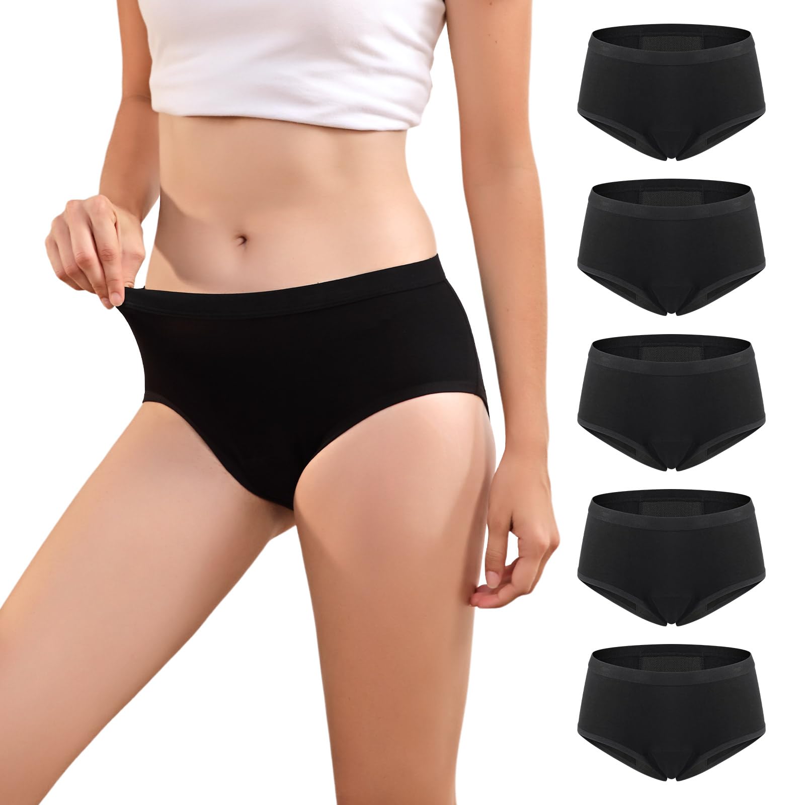 Carer 5 Pcs Period Pants Women Menstrual Underwear Reusable and Absorbent Period Underwear for Menstruation Leakproof Size 3XL Black
