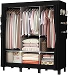 Closet Wardrobe, Portable Closet for Bedroom, Strong and Sturdy Black Portable Closets for Hanging,Clothes Storage Organizer,3 Hanging Areas + Side Pockets.51 W