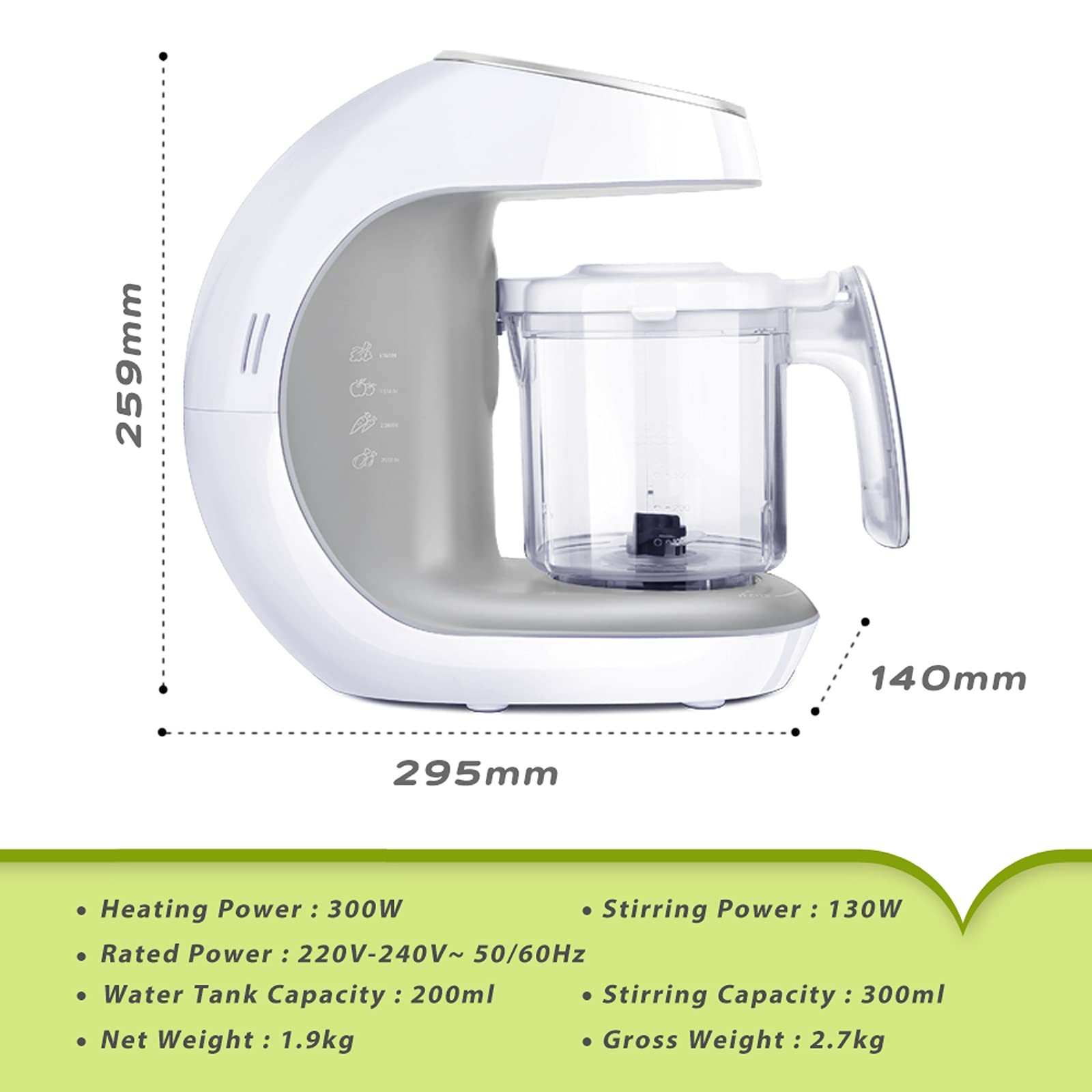 KYG 7 en 1 Mixeur Cuiseur pour Bébé Robot de Complément Alimentaire Bébé Machine à Nourriture Multifonctionnel de Vapeur, Mixeur, Réchauffage, Stérilisation, Nettoyage Automatique, Décongèle, Pulse