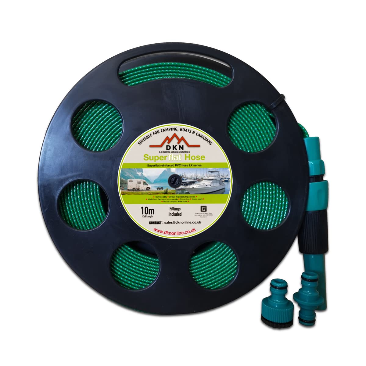 NEW Model - 10m Green Flat Hose on Reel (Non Toxic)