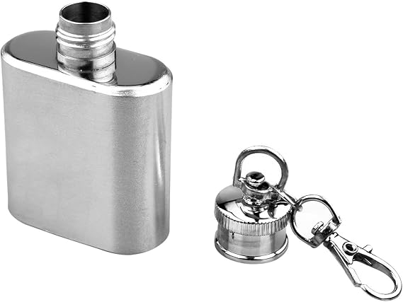 SE Stainless Steel Drinking Hip Flask with Attached Screw Cap for Liquor Pocket Size for Camping, Hiking, and Events (Stainless Steel, 1 oz)