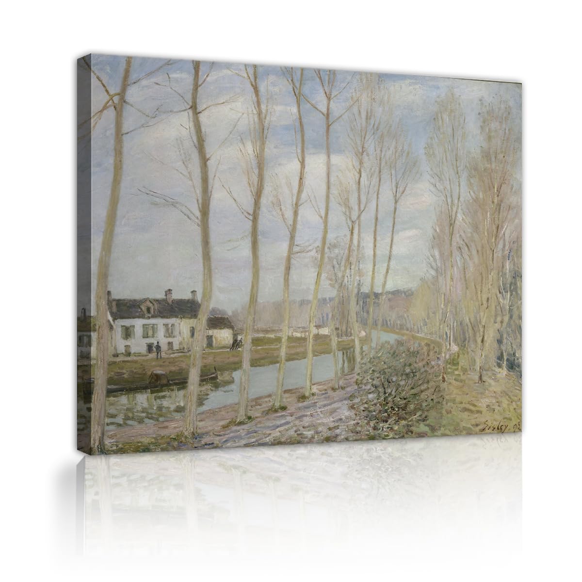TOANGWALL Tranquil Canal River Canvas Wall Art Apartment Alfred Sisley The Canal du Loing Famous Painting Framed Prints for Reception Decor 50x60cm