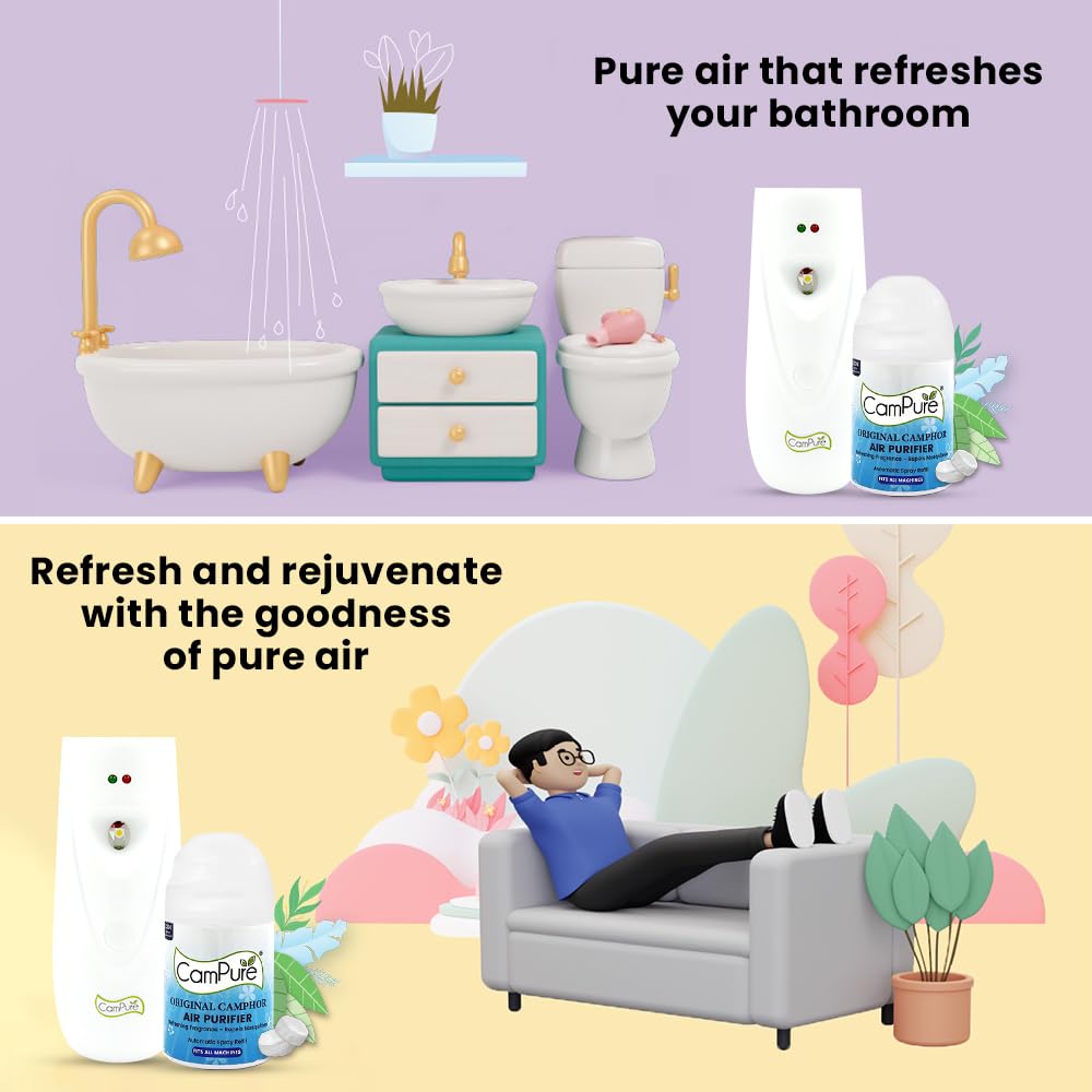 CamPure Automatic Freshener Refill (225 ml) | Original Camphor Air Purifier | 100% Organic | Refreshing Fragrance For Home, Bathroom And Office | 2200 Sprays Guaranteed | Lasts upto 60 Days 3