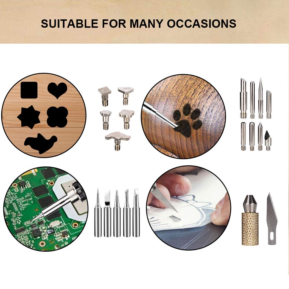 Ockered Kit Pirografia Legno 52 Pezzi, Ockeyed temperatura Regolabile 200~480 °C Set Pirografia Legno per legno, incisione su pelle, scultura Pittura a fuoco su legno Hobbista professionista