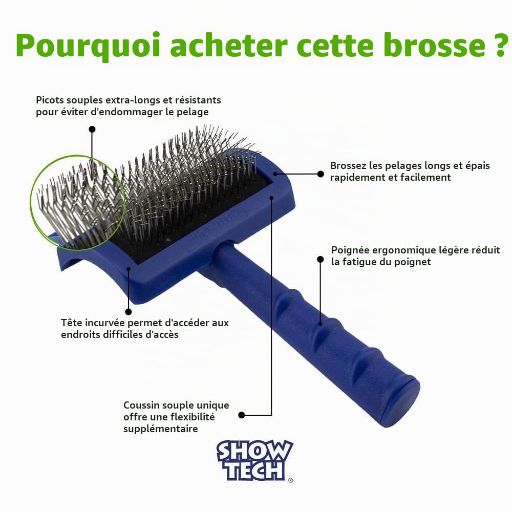 Show Tech Brosse de toilettage professionnelle pour chien et chat avec épingles extra longues et fermes