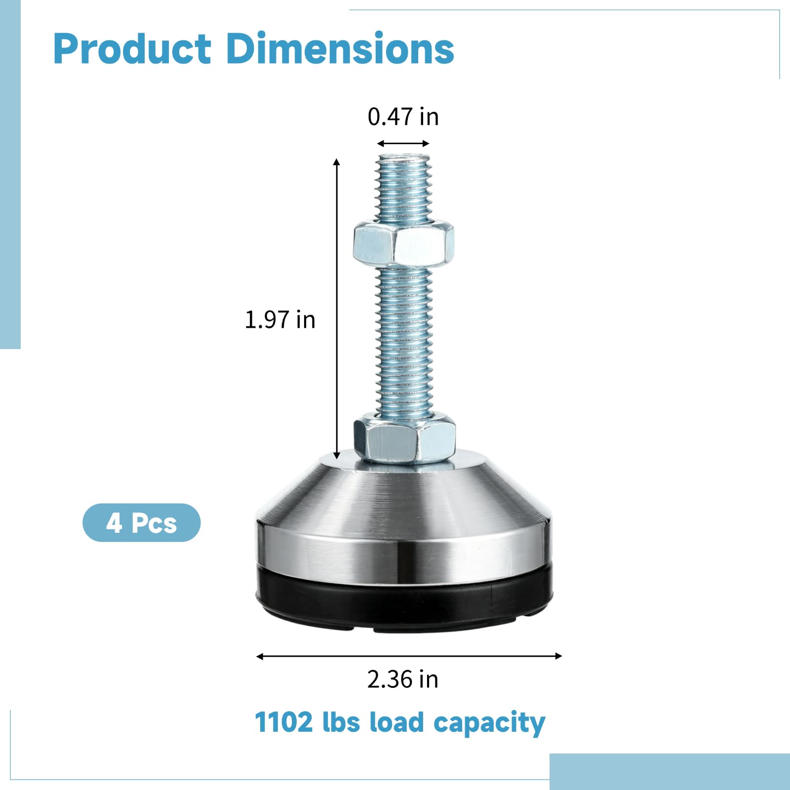 4 piedini di livellamento resistenti, livellatore regolabile M12, base in gomma antivibrazione da 6 cm, capacità di carico 500 kg, livellatore per gambe in acciaio al carbonio per banco da
