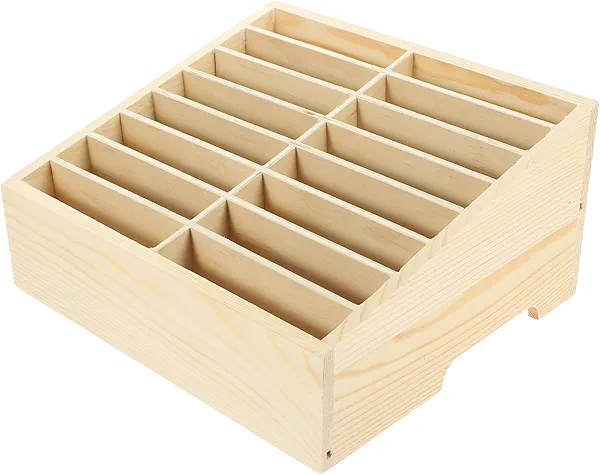 NUOBESTY Cell Phone Storage Box 16-grid Wooden Cell Phone Holder Desktop Organizer Storage Boxes for Classroom Office