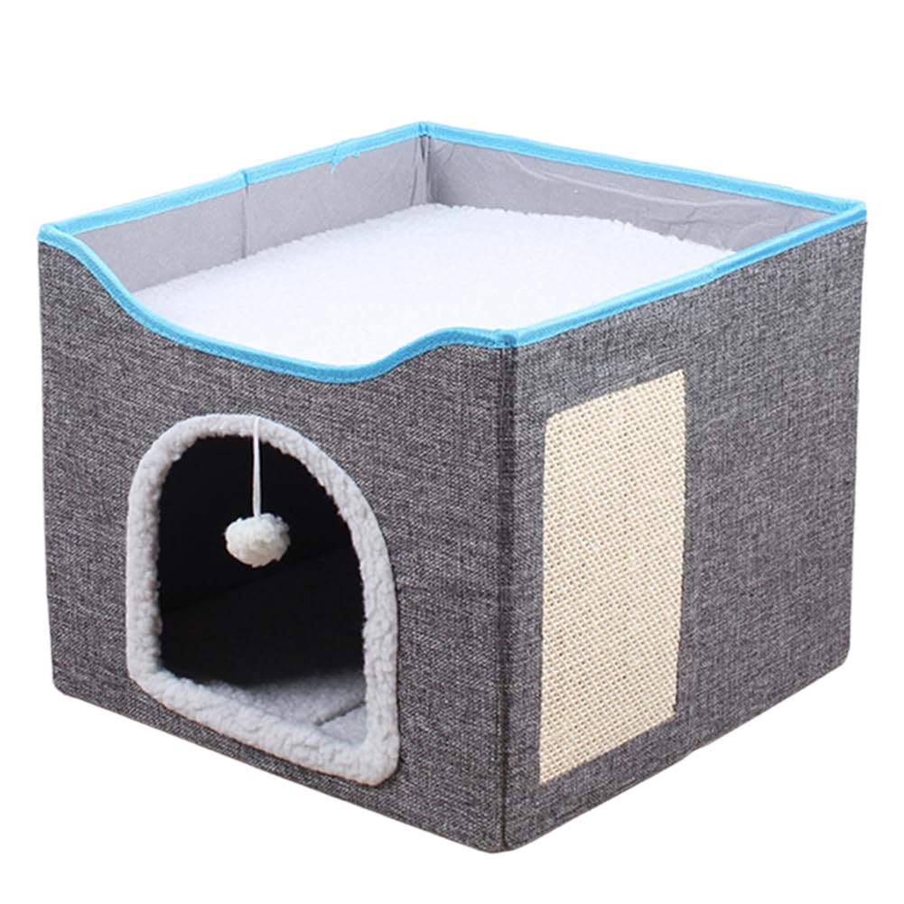 Cat Bed with Clawsable Scratching Board and Fluffy Ball (41x41x35cm)