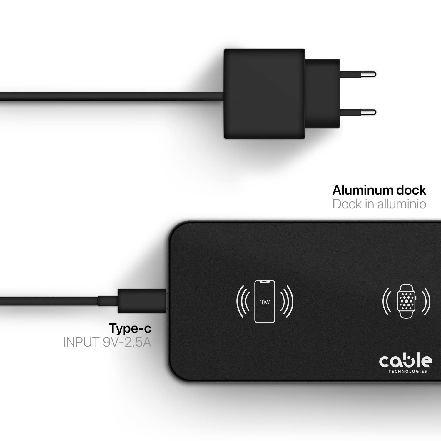 Multi Wireless Charger 3 in 1, Compatibile con Iphone/Samsung/Lg Watch AirPods, Caricatore Ricarica Rapida con Design Minimale in Alluminio, Caricabatteria a induzione senza fili 10W+5W+650mA