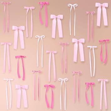 40Pcs Pink Bow Wall Decor, DIY Bow Photo Backdrop, Ribbon Bows Garland | Pink Bow Party Decor for Women Girls Birthday, Baby Shower, Bachelorette Wedding Party, Room Bedroom Decor