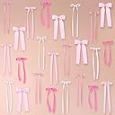 40Pcs Pink Bow Wall Decor, DIY Bow Photo Backdrop, Ribbon Bows Garland, Pink Bows Party Decor for Women Girls Birthday, Baby Shower, Bachelorette Wedding Party, Room Bedroom Decor