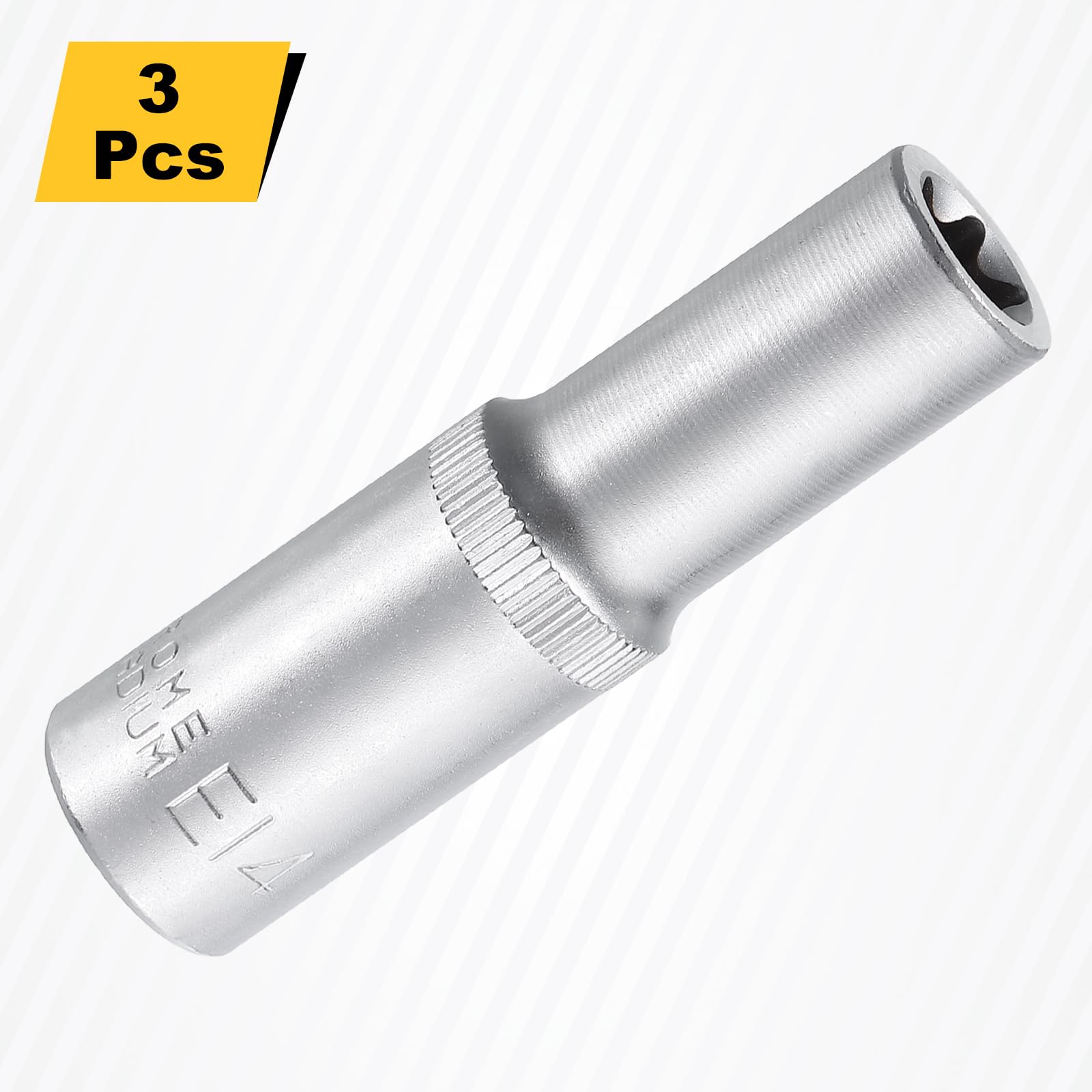 HARFINGTON 3 llaves de vaso E-Torx de 1,27 cm E14 Torx externo, enchufe profundo CR-V de 6 puntos, enchufe de estrella hembra para reparaciones de automóviles, mantenimiento del hogar, fabricación a