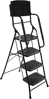 4 Step Ladder with Handrails 500 lb Capacity Step Stool Folding Portable Ladders for Home Kitchen Steel Frame with Non-Slip Wide Pedal Stepladder with Attachable Tool Bag Black