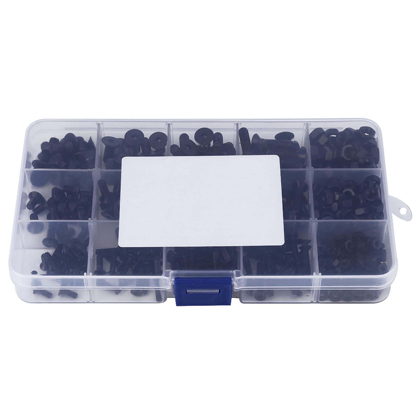 Juego de tornillos y tuercas de cabeza plana M3, M4, M5, de aleación de acero, 440 unidades, con caja de plástico, color negro
