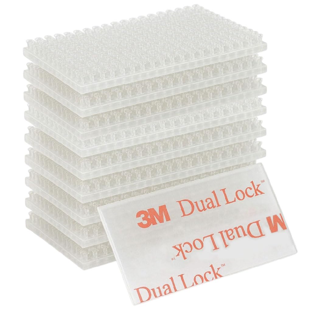Dpm tapes Dual Lock SJ3560, 10 rettangolo adesivi fissaggio Auto, Dashcam, Go Pro, Supporto Pagamento Pedaggio, dimensioni 25 mm x 50 mm, chiusura a pressione, Trasparente, prodotto altamente adesivo