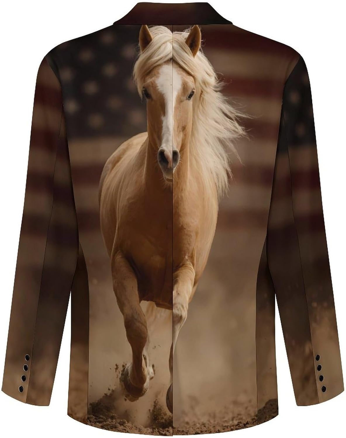 Running Horse U.S. Flag Men's Classic Fit Suit Two Button Blazer Business Coat Tuxedo for Wedding Dinner