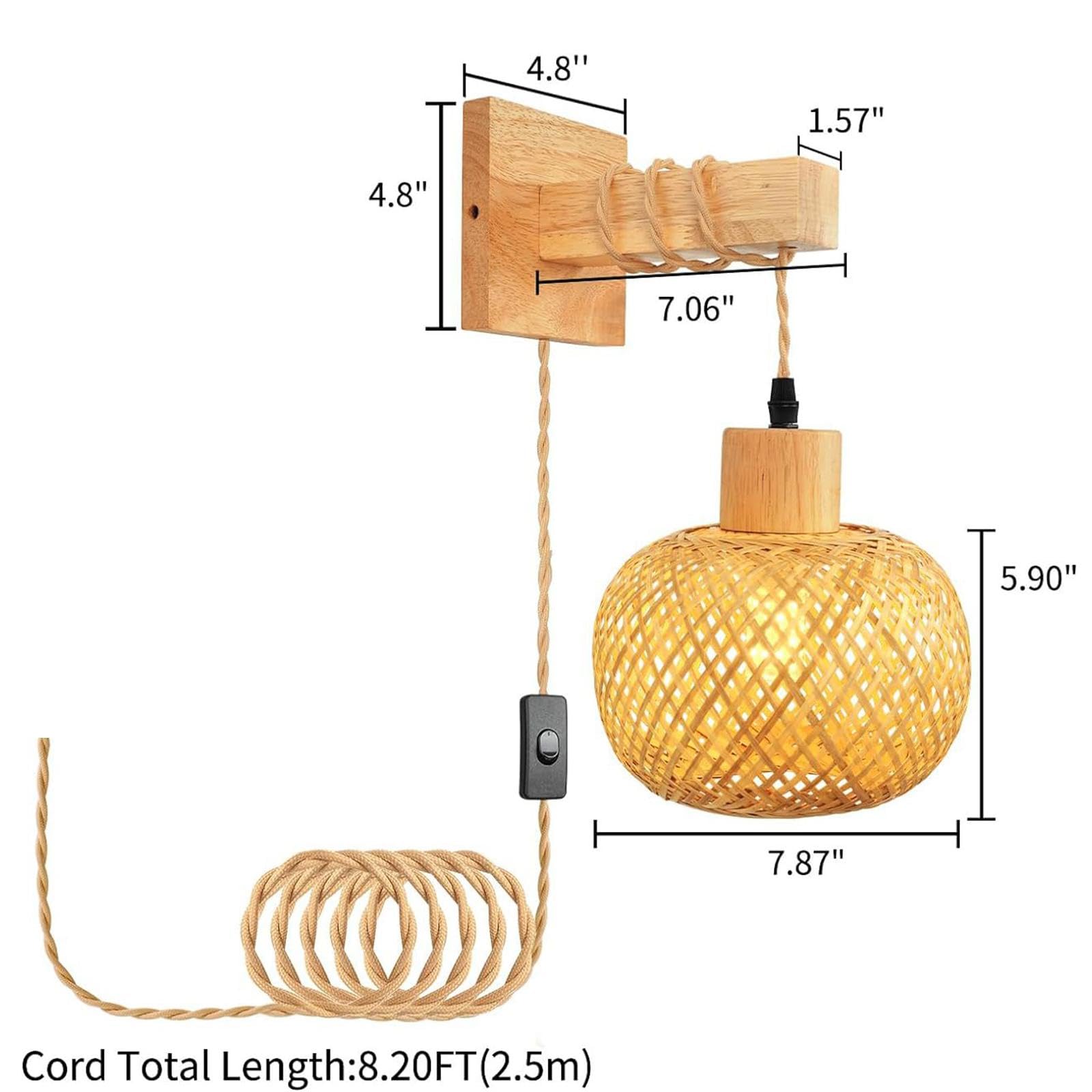 Lámpara de Pared de Bambú, Aplique de Pared, Lámpara Colgante, Tejida a Mano, Portalámparas, Diseño Artesanal para Baño, Comedor, Pasillo,