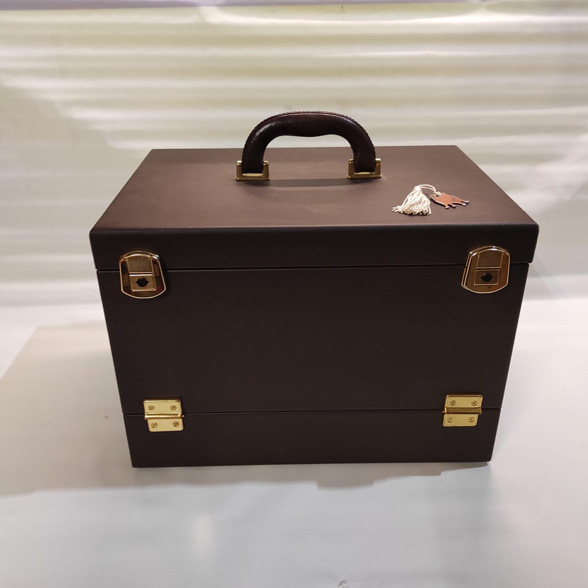 Caja para Monedas colección Hecha a Mano, similpiel marrón con Interior Alcantara Gris, Capacidad 14 bandejas, Doble Cierre con Llave, Artesanal Made in Italy