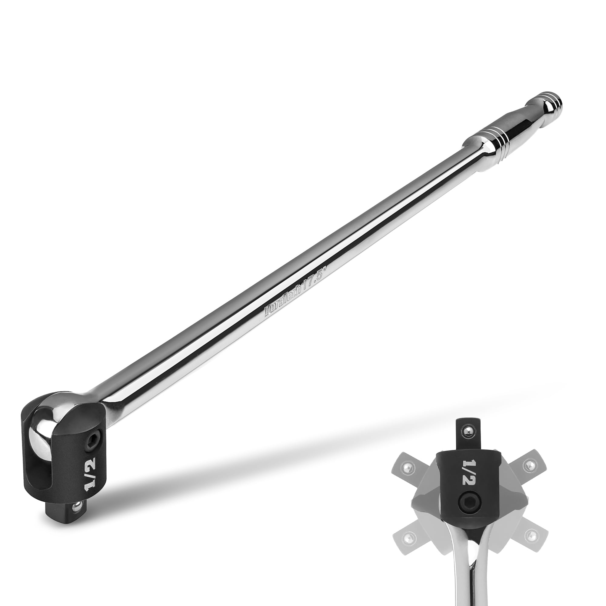 DURATECH Breaker Bar, 1/2'' Drive 17.5-Inch Breaker Bars Heavy Duty, with 240¬? Flex Head, Spring-loaded Detent Ball, Premium Chrome Alloy Made