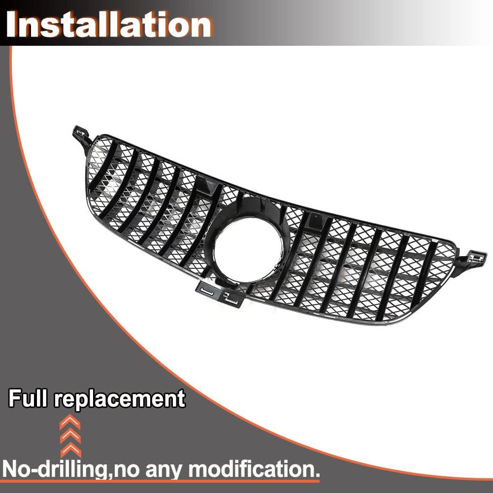 Front Grill Grille for Benz GLE Class W166 2015-2018 GLE350 GLE400 GLE43 GLE63 AMG Replacement Style Auto Bumper Kidney Grill Cover Body Kit Factory Outlet (Gloss Black)