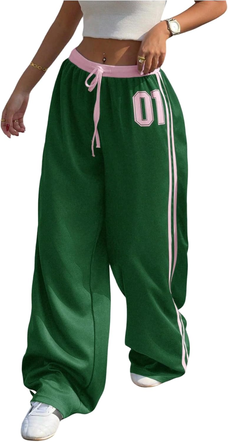 SOLY HUX Women's Plus Size Wide Leg Baggy Y2k Sweatpants Drawstring Waist Casual Pants Jersey Streetwear