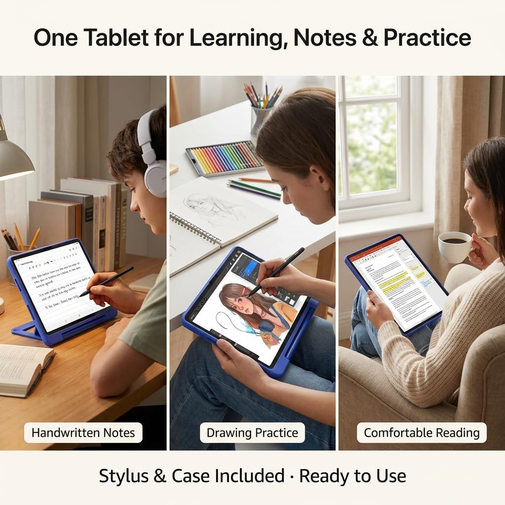 Android Tablet for Drawing & Note Taking: Tablet with Stylus & Case Included Set - 12 Inch IPS 2000x1200 for Clear and Sharp Display - 16GB RAM 256GB Storage - WiFi 4G LTE - Student Learning