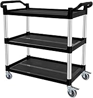 Befeshine 3-Tier Plastic Utility Cart with Wheels - 300 lbs Heavy Duty, 4" Silent Lockable Casters, Spill-Proof Shelves, 31.5x16x38" for Home Office Warehouse