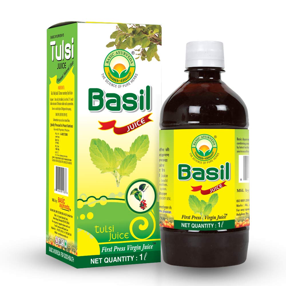 Basic Ayurveda Tulsi Juice – 1000 ml | Pure Basil Extract | Ayurvedic Herbal Juice | Supports Immunity, Respiratory & Overall Wellness