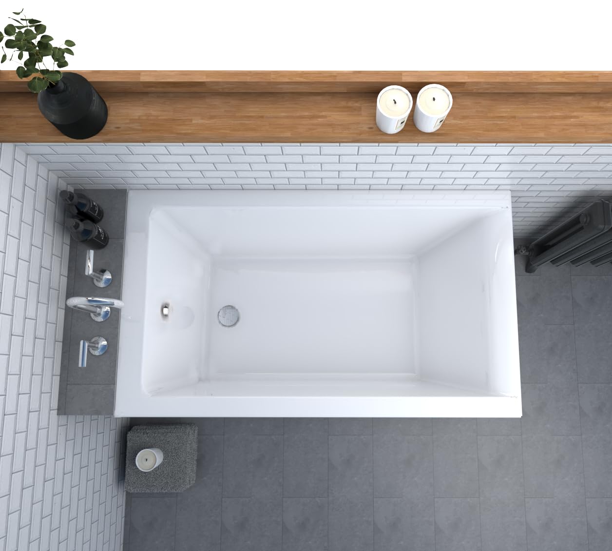 ECOLAM Petite baignoire rectangulaire acrylique Capri Polimat 100x70 cm + tablier en acrylique | pieds silicone et siphon | Set complet