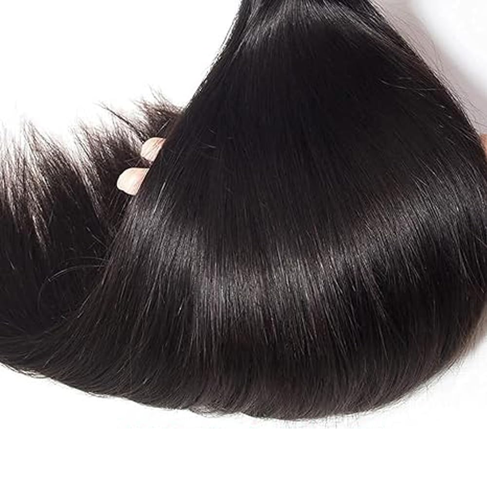 26 Inch Straight Cheveux Naturel Hair Extension Human Hair Bundles Unprocessed Brazilian Virgin Hair Double Weft Weave #1B Natural Black Minimal Tangles&Shedding For Women 50g/Bundle