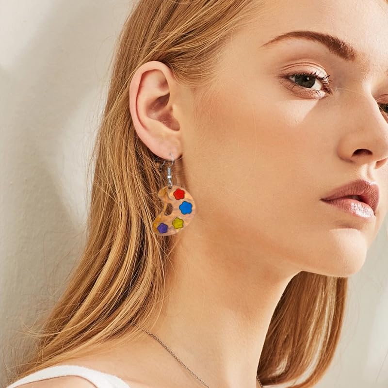 MALOYANVE Artist Paint Brush Earrings for Women Wooden Elegant Art Artist color Palette Dangle Drop Earrings Suitable For Artist Holiday Party Gifts4