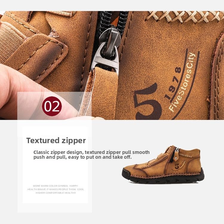 Matufit Shoes for Men, Men's Leather Waterproof Non-Slip Fashionable Orthopedic Shoes, Side Zip Slip-On Flats3