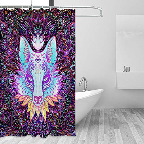 Rideau de douche en polyester violet CHEHONG avec 12 crochets décoratif moderne visage renard - 5