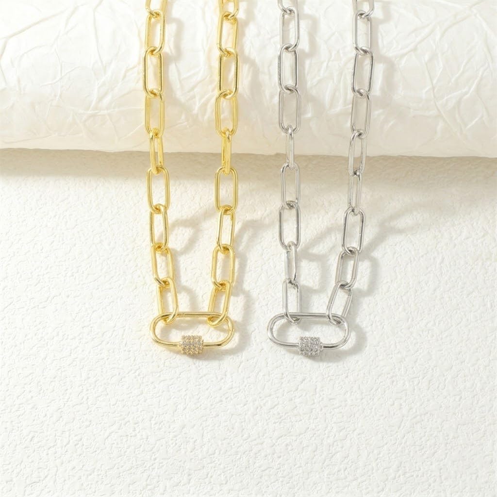 Chunky Paperclip Chain Necklace 14K Gold Silver Carabiner Charm Choker Necklace Statement Trendy Jewelry