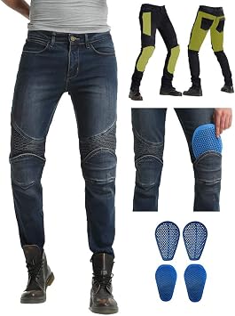 بنطلون جينز Aramid Reinforce Biker للرجال لركوب الدراجات النارية وسادات جل سيليكا Armor Motocross Racing XXL=36=Waist 37.5"، أزرق