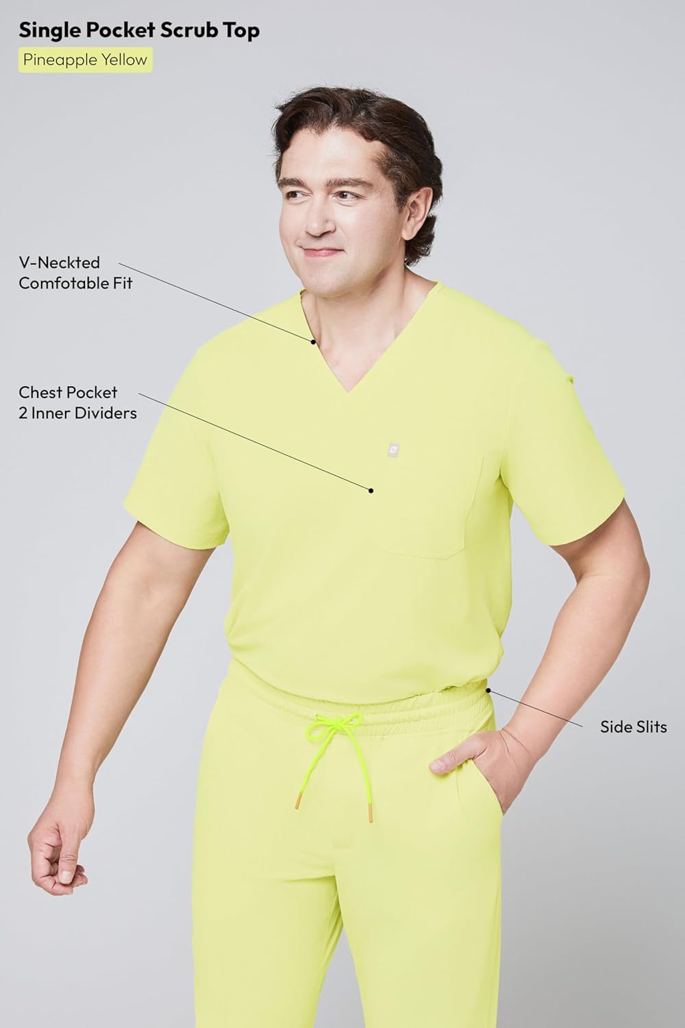 Men's Single Pocket Top and StretchFit Jogger Pants Scrub Sets - Pineapple Yellow