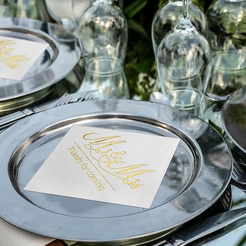 Miniatura 5 de Paquete de 100 servilletas de cóctel de papel con diseño dorado, cena formal, aniversario, servilletas de boda para mesas, habitaciones de