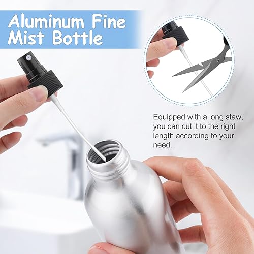 Miniatura 3 de Paquete de 4 botellas de aerosol de aluminio de 8 onzas, botellas atomizadoras de metal vacías con bomba de prensa y tapas, botellas de aerosol de