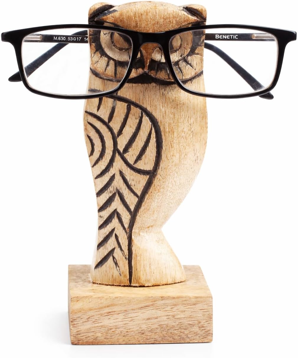 Father's Day Wooden Owl Eyeglass Holder Stand | Handmade Spectacle Display for Office Desk & Home Decor | Wooden Glasses Stand Organizer & Gift | Size 6 x 3 Inches