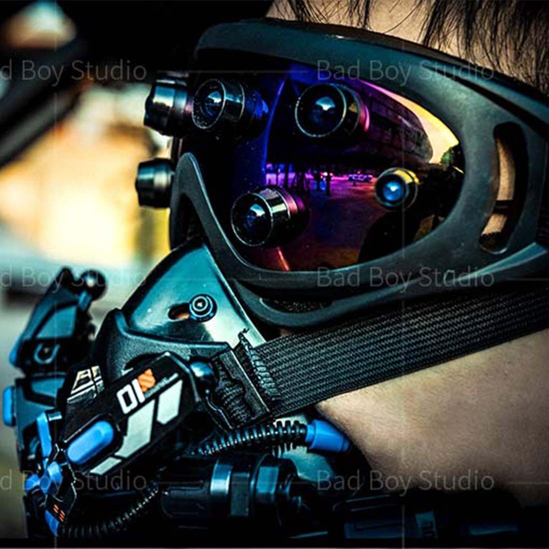 Punk Technical Light-emitting Mask & Goggles Male's Cosplay Prop for Halloween Parties