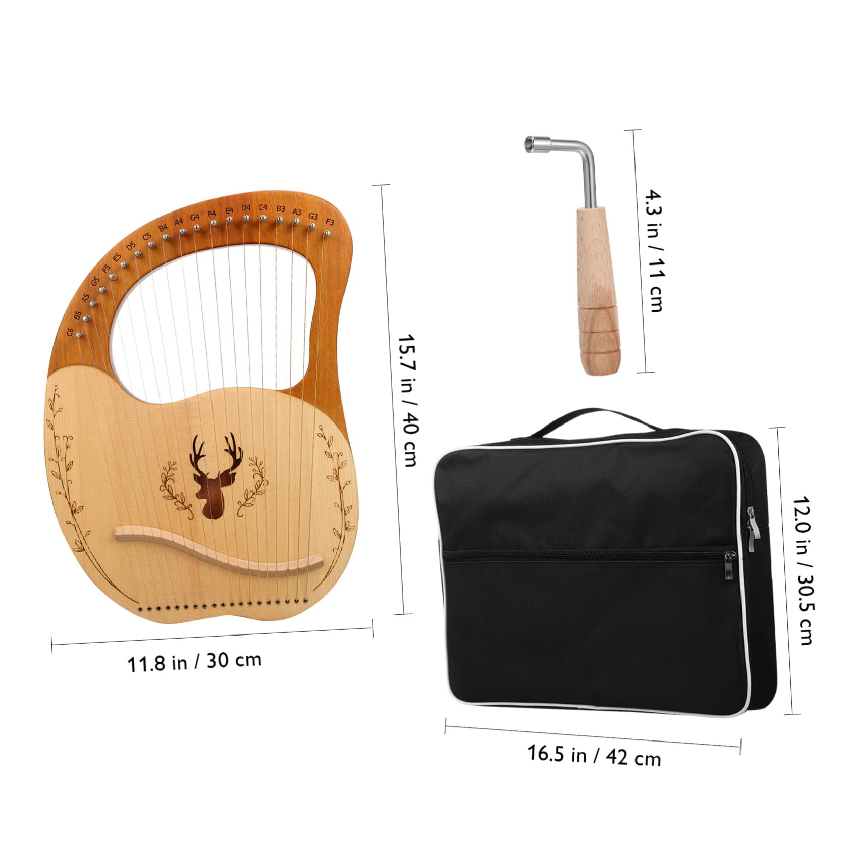 Homoyoyo Set di Arpa Lira in Legno con 19 Corde e Borsa Nera, Strumento Musicale per Principianti con Chiave di Accordatura e Design a Bordo Arrotondato