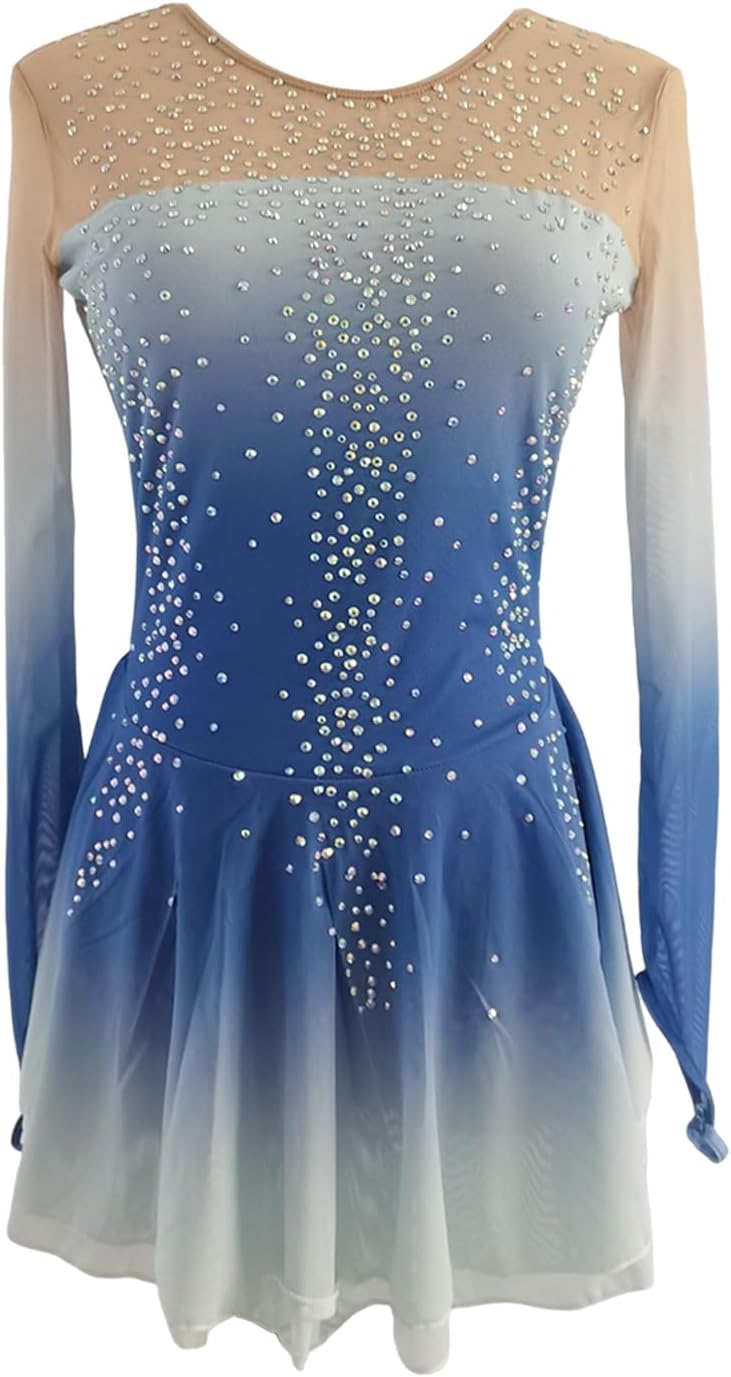 LIUHUO Figure Skating Dress Girls' Long Sleeves Competition Perform Womens Elegant Handmade Crystal