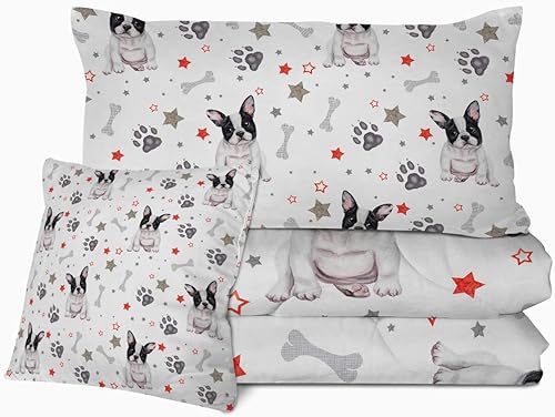Miniatura 2 de Sleepwish Juego de edredón de bulldog francés con 2 fundas de almohada, 1 funda de cojín, 4 piezas, estampado de animales y estrellas de la pata