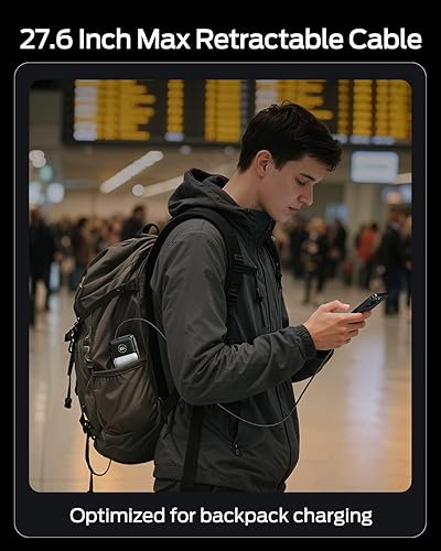 Miniatura 6 de MOVE SPEED Cargador portátil para computadora portátil de 20000 mAh 65 W, paquete de baterías esenciales de viaje con cable USB-C retráctil