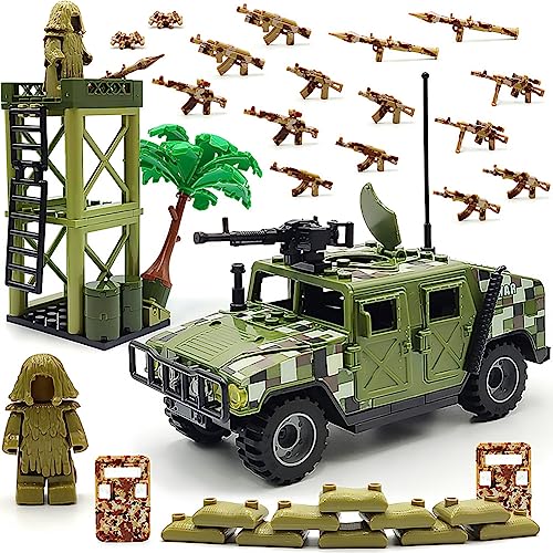 dspitwod Military Toy Model Car Guard Tower Weapon Pack Building Block Toys Compatible with Mini Figure Brick Toy for Boys Age 6-12 Years (173pcs)