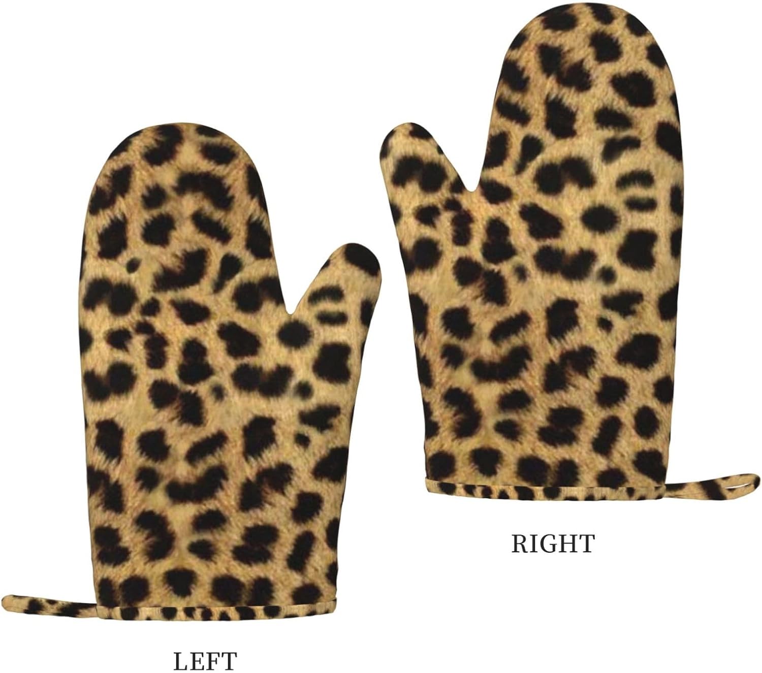Leopard Animal Print Oven Mitts and Pot Holders Set of 4 Heat Resistant Kitchen Gloves with Silicone Palm Hot Pads for Baking Cooking Grilling BBQ