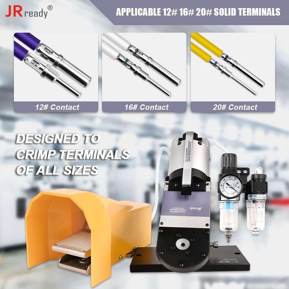 JRready YJQ-W2DTQ Pneumatic Crimping Tools,8 Indent Crimp,Adjustable Air Power Crimp Tool for Deutsch Solid Barrel Contact Size 12 16 20 Deutsch DT, DTM, DTP Connectors, Wire 12-22AWG