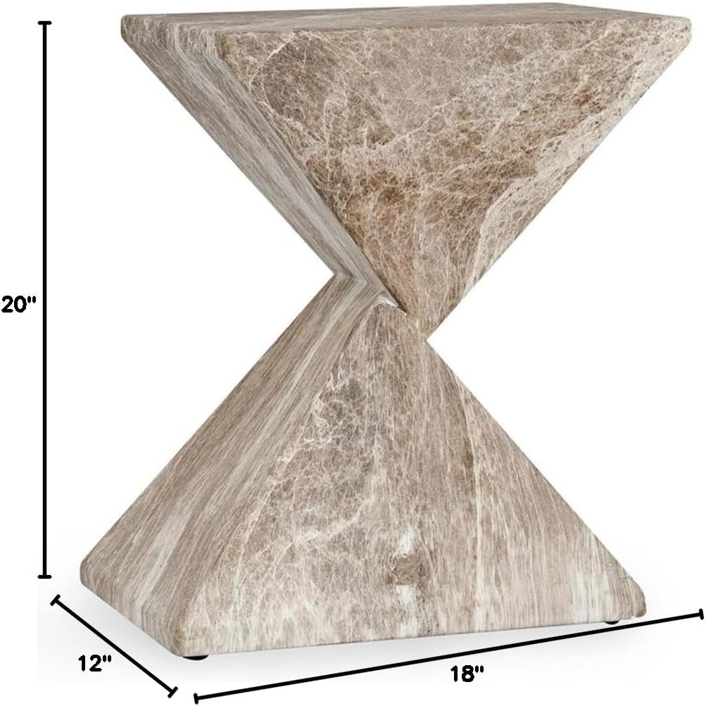 Pemberly Row Transitional Concrete Stone Outdoor Accent Table, Brown Finish, Glass Fiber Reinforced Concrete, Geometric Design, Durable Indoor/Outdoor Side Table
