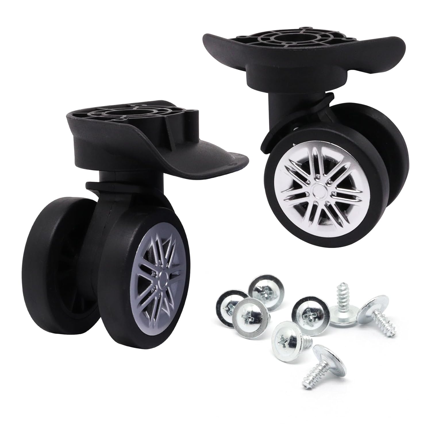 Luggage Wheels Replacement Kit, Suitcase Wheels Replacement with Screws, 360° Rotation Spinner Wheel, Mute Double Row Swivel Wheel for Luggage Suitcase Trolley (Black, 4PCS)