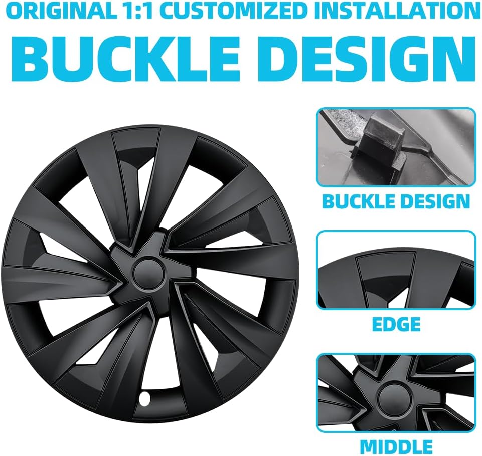 FIts 19-Inch Tesla New Model Y Juniper Accessories 2025 2026Wheel Covers, 4 Covers Per Pack, Made of Sturdy PC ABS Material, R19 Accessories Replacement, Matte Black